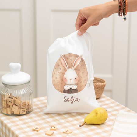 Bolsa de merienda personalizada con diseño de conejo y nombre