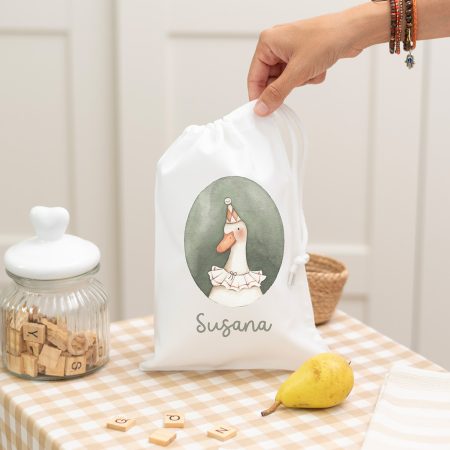 Bolsa de merienda personalizada con diseño de oca y nombre