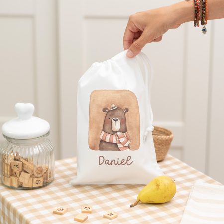Bolsa de merienda personalizada con diseño de oso y nombre