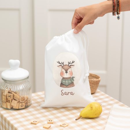Bolsa de merienda personalizada con diseño de ciervo y nombre