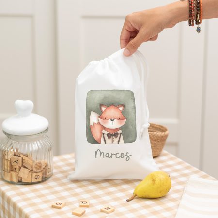 Bolsa de merienda personalizada con diseño de zorro y nombre