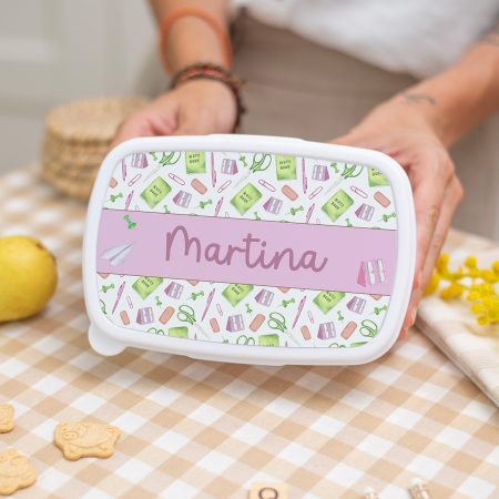 Fiambrera blanca personalizada con diseño de Cole y nombre del niño