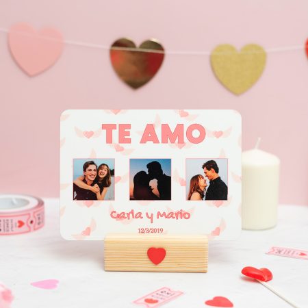 Fotopanel de madera con diseño para enamorados tamaño 13x18 cm.