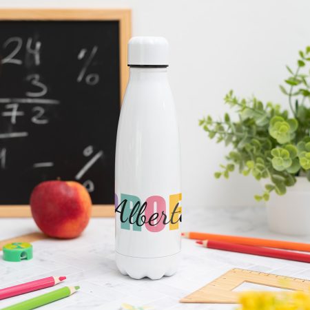 Botella termo con el nombre profe en varios colores y personalizada con nombre del profesor