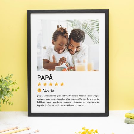 Lamina de reseña de papá en tamaño 30x40 cm. con marco de madera negro