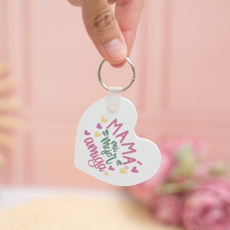 Llavero "Mamá mi mejor amiga" con forma de corazón y foto personalizada