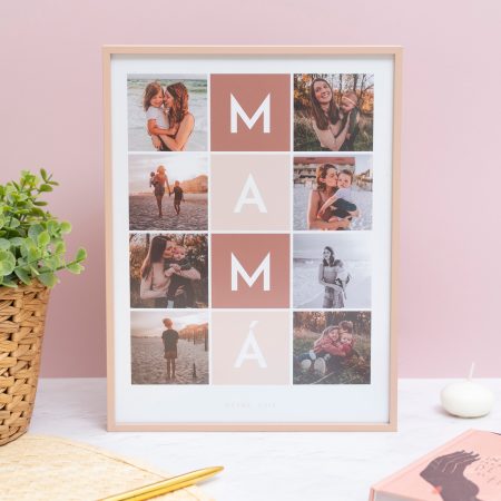Collage personalizado con tus fotos para mamá con marco de aluminio color oro rosa y ocho fotos