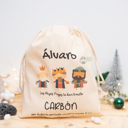 Saco de carbón personalizado. Un regalo de los Reyes Magos para niños travieros