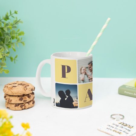 Taza personalizada con collage de 4 fotos y el texto ‘Papá’. Regalo único y emotivo para sorprender a papá en cualquier ocasión