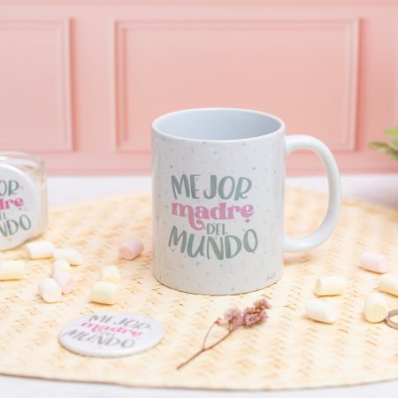 Taza de cerámica con interior blanco, personalizada con la frase "Mejor madre del mundo" y una foto.